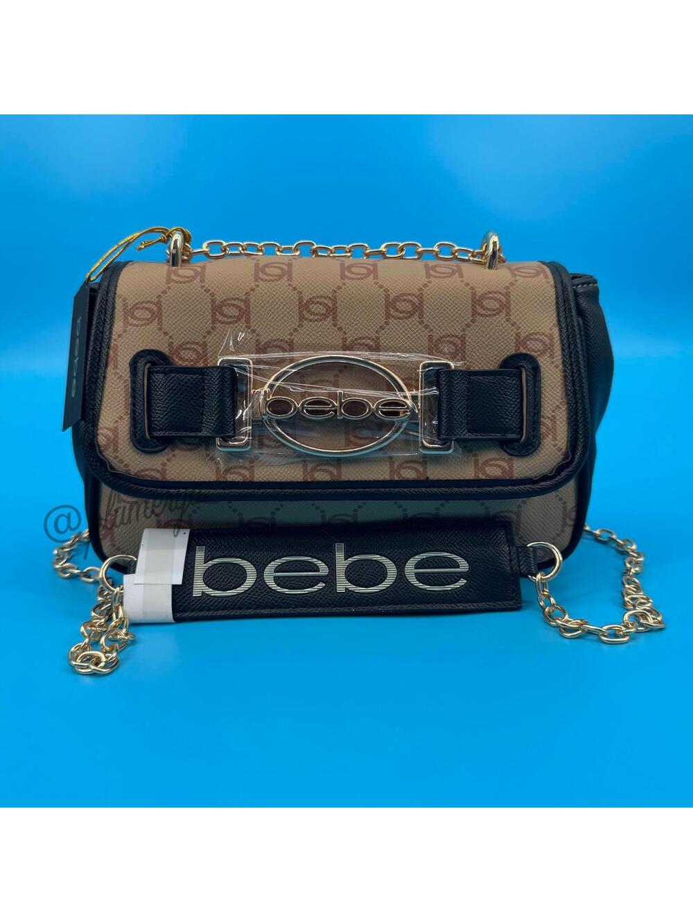 Bebe Leilani Monogram Women's Y2K Faux Leather Crossbody Bag with Gold Hardware